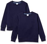 Amazon Essentials Girls' Little Fleece Crewneck Sweatshirts, 2-Pack Navy, X-Small