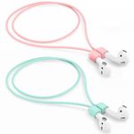 【2 Pack】Ultra Strong Magnetic Anti-Lost Straps, Colorful Soft Silicone Sports Lanyard Compatible with AirPods 1st&2nd / AirPods 3rd Gen and AirPods Pro 1st/2nd, Neck Rope Cord - Pink+Green