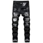 QIMYUM Mens Ripped Jeans, Distressed Destroyed Slim Fit Straight Leg Denim Pants (34, Black702)