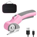 WORKPRO Pink Cordless Electric Scissors, 4V Rechargeable Powerful Shears Cutting Tool for Fabric, Leather, Carpet and Cardboard, Power Rotary Cutters for Sewing, Scrapbooking, Crafting