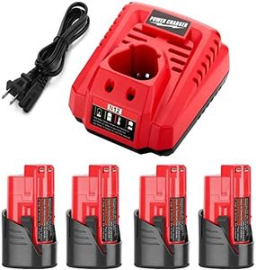Powilling 4Pack 3500mAh Replacement Lithium 12V Milwaukee M-12 Battery + M-12 Rapid Charger for Milwaukee M-12 Battery Charger