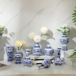 Dandat 8 Pcs Chinoiserie Bud Vases Small Blue and White Flower Porcelain Vase Ceramic Vintage Floral Chinese Vase Set for Home Dining Room Living Room Shelf Table Centerpieces Decor(Fresh)