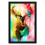 Ritwika's Wildlife Colorful Reindeer Water Color Painting With Black Photo Frame For Interior Design And Home Decor | Multicolored | 9.5 X 13.5 IN | Set Of 1