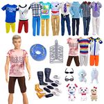 Doll Clothes Compatible with Ken Doll Clothes and Accessories, 51 PCS Including 24 Casual Tops Pants 2 black glasses 10 hangers swimming ring 12 Shoes 3 Dogs for 11.5 Inch Dolls