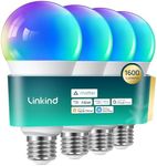 Linkind Matter Smart RGBTW Bulb,1600LM 100W Smart Light Bulbs, Work with Alexa/Apple Home/Google Home, LED Color Changing Bulbs Music Sync, 2.4GHz Wi-Fi Light Bulbs LED 14W, A21 E26, 4Pack