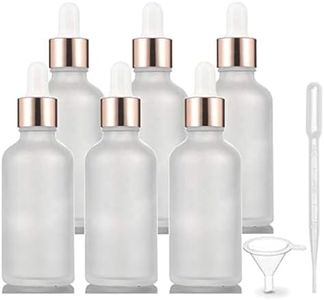 6 Pack,Frosted Glass Essential Oil Dropper Bottle,Empty Glass Liquid Container Holder With Glass Eye Dropper,Rose-Golden Caps Travel Perfume Cosmetic Container-Pipette&Funnel included (50ml/1.7 Ounce)