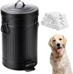 Umtiti Dog Poop Trash Can with Lid for Outdoors，12-Liter Trash Can with 200PCS White Plastic Bags, Pet Waste Container，Black-Y+180WH