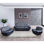 Fabrique Visionary 3+2+1 Leatherette 6 Seater Sectional Sofa Set | Comfortable Furniture for Home Office & Living Room | 4 Year Warranty | Easy to Move with Stainless Steel Legs | Grey & Black