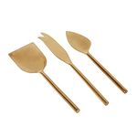 NikkisPride Cheese Set, Cheese Knives, Gold Finish Set of 03 Handmade in India Cheese Fork and Knife Set 3-Piece Cheese Knife Set
