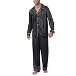 U2SKIIN Mens Silk Pajamas Set, Long Sleeve Satin Pajamas for Men Sleepwear Button Down Pjs Set Two-Piece(Black,L)