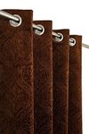 Kiara Creations 2 Piece Velvet Emboss Damas Room Darkening Curtains for Door 7 Feet, Brown