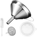 Kitchen Funnel for Filling Bottles, Cooking Oil Funnel with Strainer and 200 Mesh Filter, Tea Grease Juice Food Strainer, 18/8 Stainless Steel Funnel (5 inch Mouth, 0.63 inch Stem)