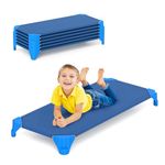 Costzon Daycare Cots for Kids, 6 PCS Space-Saving Stackable Cots w/Sturdy Metal Frame, Comfy Oxford Cloth, Easy Assembly Required, Portable Nap Cots for Preschool (52" x 23.5" x 5.5", Dark Blue)