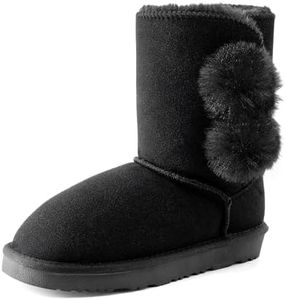DREAM PAIRS Girls Boots Kids Boys Winter Snow Suede Mid Calf Boots Faux Fur Lined FuzzyChic Kid's Lolly for Little Kid/Big Kid,Size 3 Little Kid,All Black,SHORTY-POMPOM