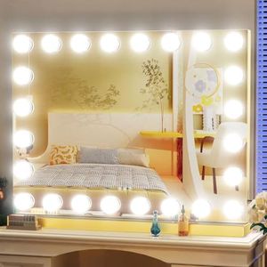 Gvnkvn Vanity Mirror with Lights, 32WX24LTabletop Hollyhood Makeup Mirror, Hollywood Lighted Mirror with 24 Dimmable LED Bulbs,USB & Type-C Charging,Touch Control,Metal Frame,Gold