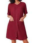 Ekouaer Women Zipper Robe Short Sleeves House Dress Knit Short Bathrobe Sleepwear with Pockets Housecoat Nightgown