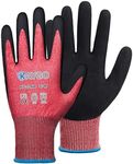 KAYGO Cut Resistant Gloves Micro Finishing Nitrile Coated,ANSI Cut Level A4,KG22NB,4D-Comfort Stretchy Fit Safety Work Gloves, Firm Grip,Machine Washabl,12 Pairs,Red,M