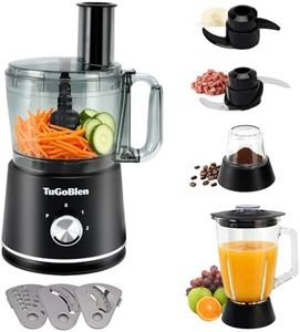 TuGoBlen 7-in-1 Multifunctional Food Processor with 2.5L Processing Bowl,1.5L Glass Blender, 200ml Glass Grinder,Kneading & S Blades,Shredding,Slicing,French Fry Blades for Cooking, Smoothies, Spices