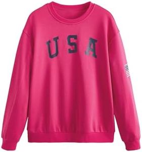 SweatyRocks Womens Casual Long Sleeve Pullover Sweatshirt Alien Patch Shirt Tops Hot Pink X-Large