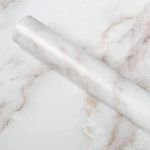 Homein Furniture Film Self-Adhesive Marble Film, Adhesive Film Furniture Vinyl Decorative Film Door Window Sill Kitchen Cabinet Dressing Table PVC Granite Matt White Gold 30 x 200 cm