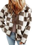 SHEWIN Fall Jackets For Women 2024 Casual Plaid Sherpa Jacket Loose Lightweight Fleece Womens Coats Winter Clothes Chestnut Medium