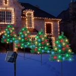 Solar Christmas Decorations Outdoor 4 Packs Christmas Tree with 80pcs Multi-Color Strawberry Led Lights 8 Lighting Modes Waterproof Pathway Lights for Outside Garden Yard House Front Porch Door