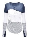 Morydal Women's Long Sleeve Nursing Tops Pregnancy Maternity Striped Breastfeeding T-Shirt Tunic Tee Top Blouse Blue XL