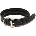 Logical Leather Padded Dog Collar - Best Full Grain Heavy Duty Genuine Leather Collar - Black - Small