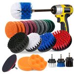 Drill Brush Attachment Set - JUSONEY Power Scrubber Kit, Scrub Brush with Extend Long Attachment, Scrubing Pads Cleaning Kit for Tile Sealants, Bathtub, Sinks, Floor, Wheels, Carpe (Blue)