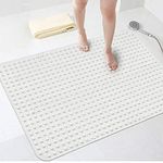 Bathsafe Extra Wide 90x60CM Non-Slip Soft Bath Mat Anti Slip TPR Shower Mat with Strong Suction Cups Non Skid Mats for Bathroom Toilet Hotel, Anti-Bacterial Safety Bathtub Mat,White