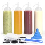 4 Pcs 8 oz Condiment Squeeze Bottles for Sauce, Plastic Squeeze Bottles, Squirt Bottle Oil Container Dispenser for Ketchup, Sauce, BBQ, Grilling, Salad Dressing, Honey,Paint and Craft