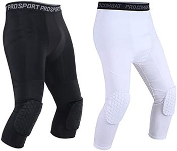 2 Pack Men's Basketball Pants with Knee Pads 3/4 Capri Padded Compression Tights Leggings Sports Athletic Baselayer