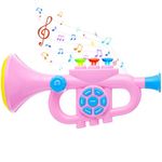 Kids Trumpet Toys, Luckits Portable Trumpet Horn Plastic Children's Trumpet Toy with Light Music Clarinet Musical Instrument Toy Birthday Gift for Boy Girl Toddler Learning & Entertainment (pink)