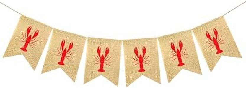 FAKTEEN Burlap Crawfish Banner Red Lobster Garland Crawfish Boil Decorations for Birthday Lobster Festival Barbecue Party Supplies Indoor Outdoor Welcome Sign Mantle Fireplace Decoration