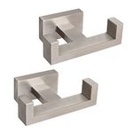 NearMoon Bath Double Towel Hook- SUS304 Stainless Steel Square Robe Towel Holder, Heavy Duty Rustproof Double Coat Hook for Bathroom Livingroom Kitchen Wall Mounted, 2 Pack (Brushed Nickel)