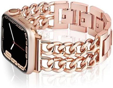Vamyzji Compatible with Apple Watch Band 42mm 41mm 40mm 38mm, Stainless Steel Metal Strap for Apple Watch Series 10 9 8 7 6 5 4 3 2 1 SE, Adjustable Cool Style Chain iWatch Band for Women（Rose Gold）