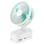 70° Automatic Oscillating Table Fan - HandFun 5000mAh Rechargable Battery Operated 4 Speeds Desk Fans Small Quiet(≤40dB) with Clip for Stroller Baby/Bed/Car Seat/Camping, 24H Longest Lasting