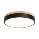 Yiisem Dimmable Wood LED Flush Mount Ceiling Light, 2700K-6000K Selectable Modern Black Close to Ceiling Lighting Fixtures, Minimalist Round Ceiling Lamp for Bedroom, Kitchen, Hallway, Laundry Room