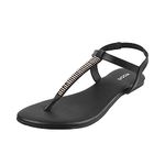 Mochi Women's Black Faux Leather Flat Fashion Sandals UK/6 EU/39 (33-1417)