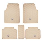 eing All Weather Pu Leather Floor Mats for Car SUV & Truck - 5 Pack/Set (Front & Rear), Heavy Duty Protection,Crown Car Floor Cushion,Beige