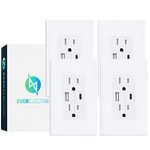 4-Pack EverElectrix 25W 5.0A USB Type A and Type C Wall Outlet Dual Charging Ports 15A Tamper Resistant USB Outlet High Speed Outlet with USB Ports Electrical Outlet, UL Listed USB C Outlet