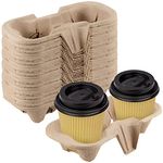 JOIKIT 100 PCS 2 Cup Pulp Fiber Drink Carrier, Molded Fiber Holder Tray, Compostable Coffee Tray for Hot or Cold Drinks