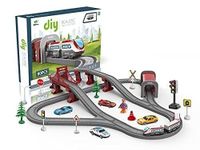 MANAKI ENTERPRISE DIY Realistic Track and Train for Kids, DIY 80pcs Remote Control City Track Electric Train Track Set for Children City Rescue Game Playset Gifts for Kids (Realistic Train Track)