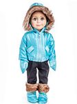 The Queen's Treasures 18 Inch Doll Clothes, Complete Ski Wear Outfit, 6 Piece Zippered Blue Jacket, Pants, Gloves, and Boots Too, Compatible for Use with American Girl Dolls. Doll NOT Included