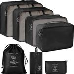 Sprqcart Polyester 7 Set Travel Organizer Bag 3 Packing Cubes + 3 Pouches + 1 Toiletry Organizer Bag (Black, 10 Cm, 11 Cm)