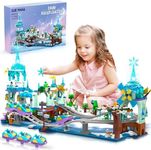 CUBIMANA Frozen Roller Coaster Building Set with LED Light - 837PCS City Ice Snow Amusement Park Coaster Building Block Rollercoaster, Windmill, Ski Area Toys Birthday Gift for Kids Girls Boys Aged 6+