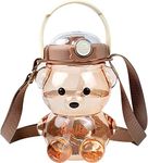 CRIYALE Plastic Teddy Bear Water Bottle For Kids, Push Botton Water Bottle With Straw, Sipper Water Bottle For Kids With Adjustable Strap And Stickers, 3+Years (Pack Of 1, Multicolour), 1 L