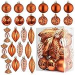 Prextex Copper Orange 24-Piece Shatterproof Christmas Ball Ornaments The Perfect Glitter Balls, Christmas Tree Baubles Christmas Decorations, Exquisite Xmas Combo of 8 Christmas Balls and Shape Styles