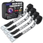 Bison Gear Premium Tie Down Straps - UV Resistant Cargo Car Roof Rack Straps for Surfboard Kayak, 16ft 5m x 1in 25mm, 1100lbs 500kg Break Strength, Cam Straps with Buckle (4 Pack, Black)