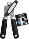 GORILLA GRIP Heavy Duty Stainless Steel Smooth Edge Manual Can Opener and Bottle Openers, Soft Comfortable Handle, Oversized Handheld Turn Knob, US Designed Multifunctional Kitchen Tool, Black